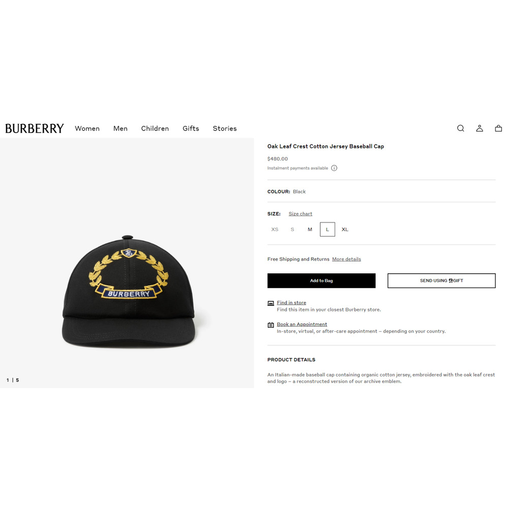 Burberry Black Oak Leaf Crest Cotton Jersey Baseball Cap (Size L) RRP $480 - Picture 10 of 10